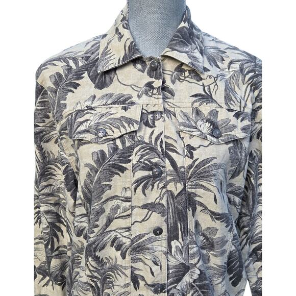 Vintage 90s  Norm Thompson Jacket sz Small Linen-Look Palm Leaves - Picture 4 of 8